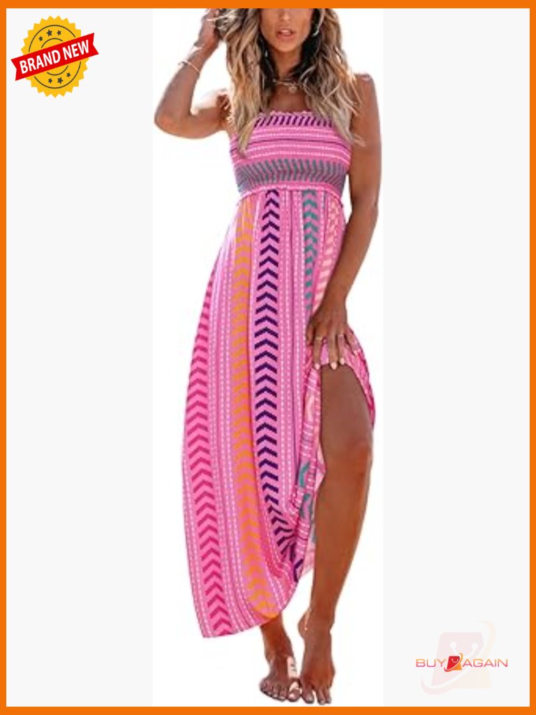 Boho Floral Maxi Sundress Sleeveless Smocked Resort Holiday Dress